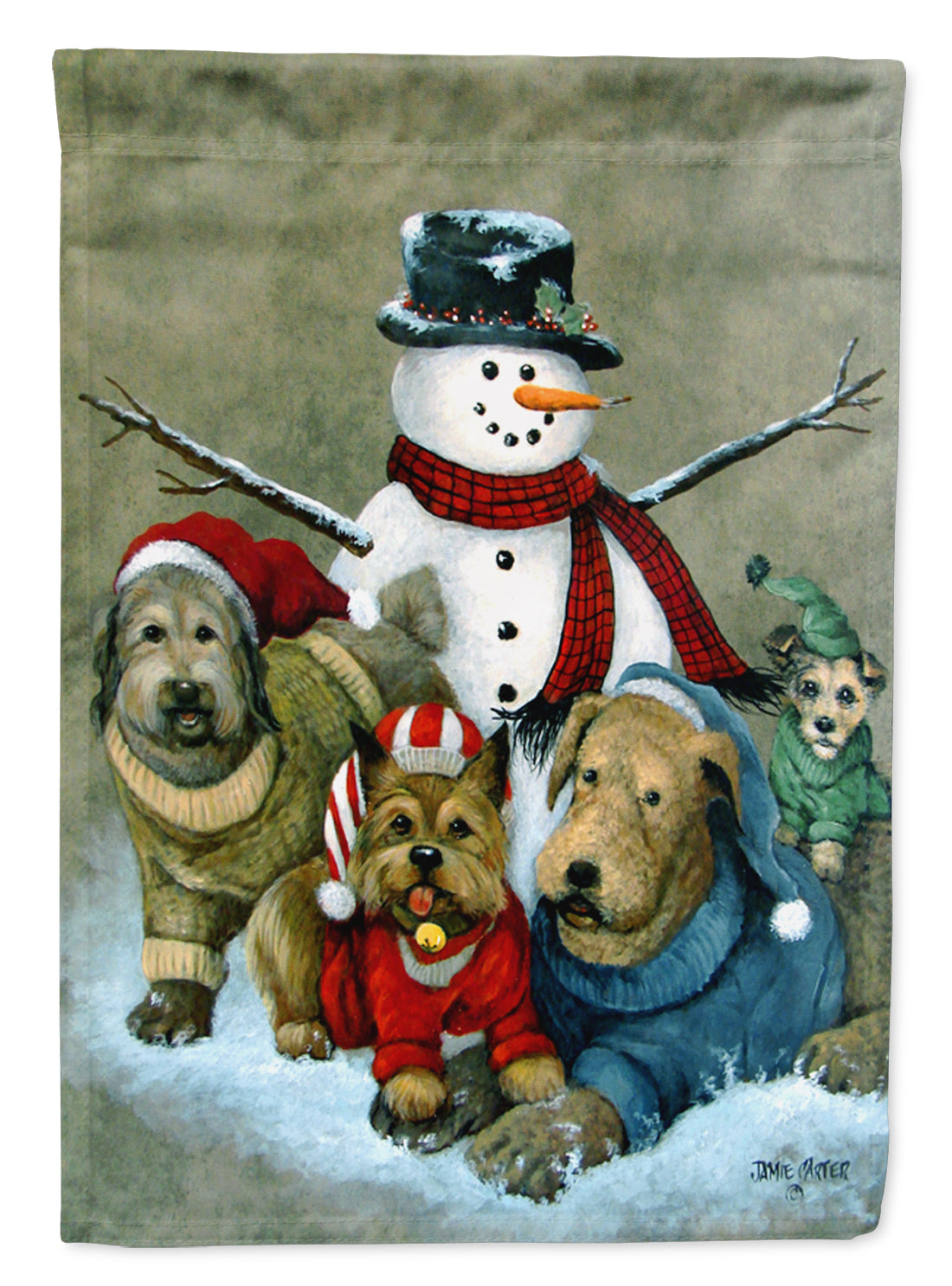 Gather your Friends Snowman with Dogs House Flag 28x40 Porch Sleeve Pole Decorative Outside Yard Banner Artwork Wall Hanging, Polyester