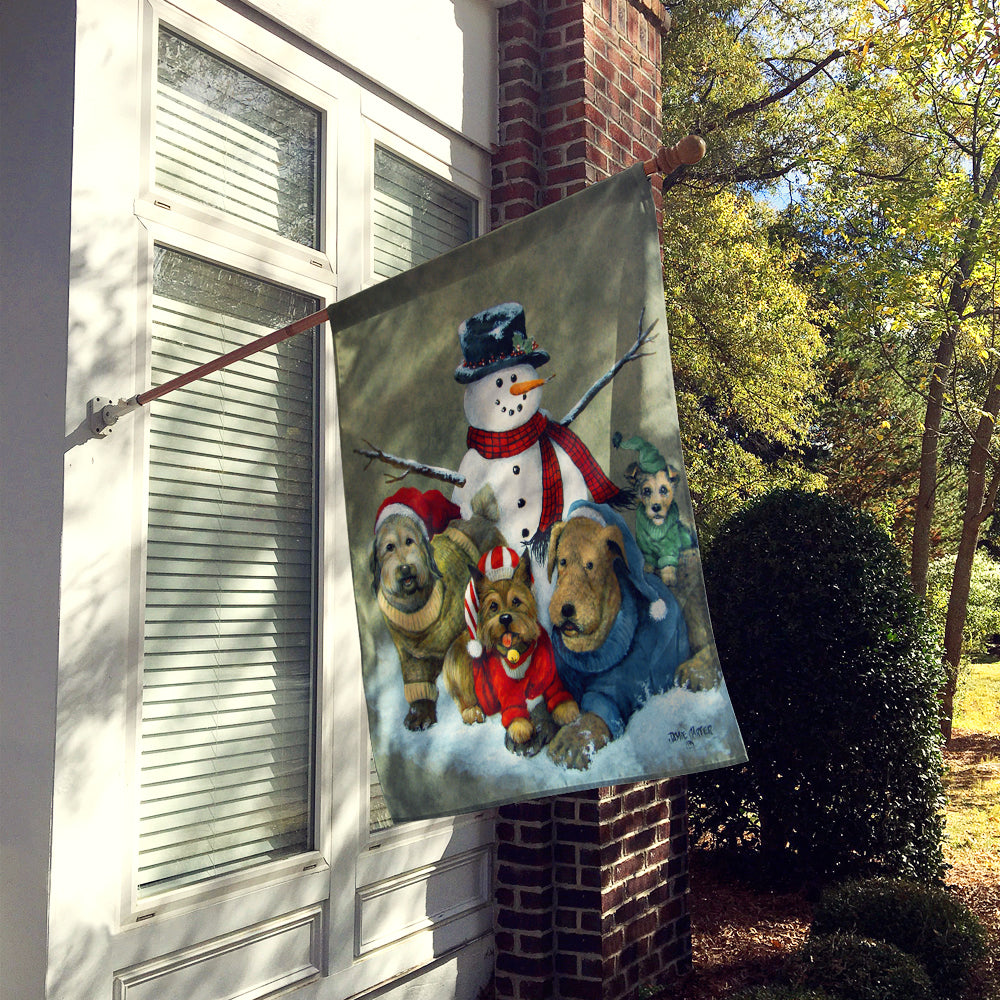 Gather your Friends Snowman with Dogs House Flag 28x40 Porch Sleeve Pole Decorative Outside Yard Banner Artwork Wall Hanging, Polyester