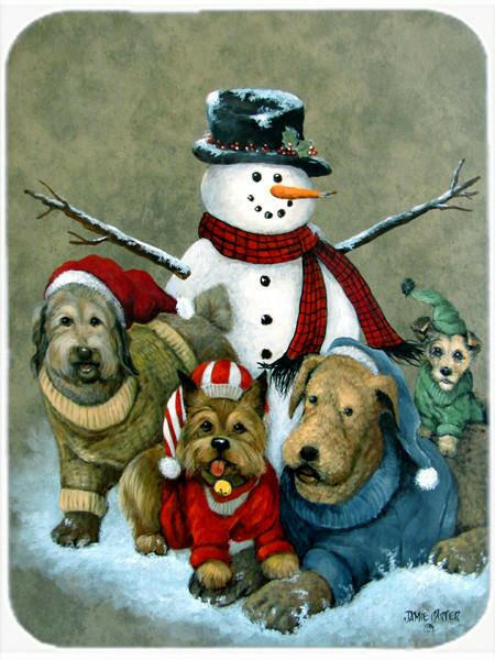 Gather your Friends Snowman with Dogs Cutting Board Tempered Glass Kitchen Cutting Surface, Heat Resistant Chopping, Non-Slip Feet, Food Prep & Serving