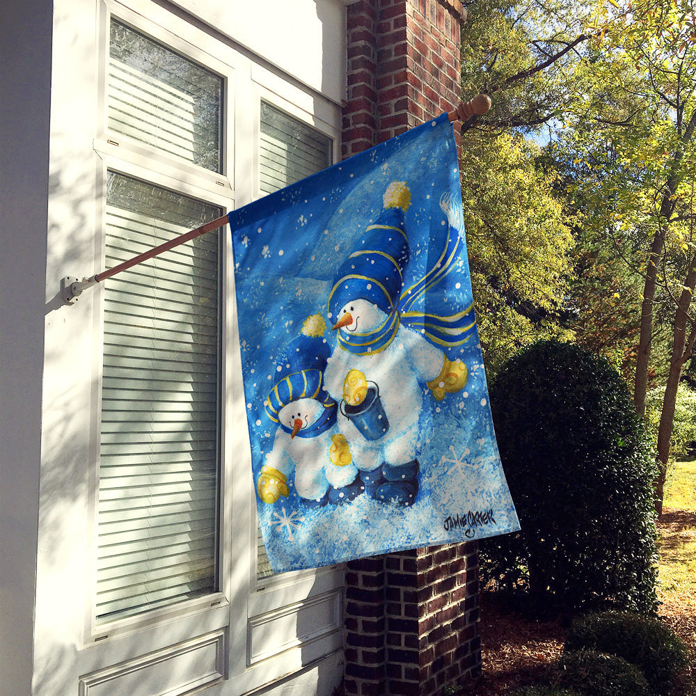 Gathering Snowflakes Snowman House Flag 28x40 Porch Sleeve Pole Decorative Outside Yard Banner Artwork Wall Hanging, Polyester