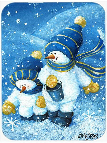 Gathering Snowflakes Snowman Cutting Board Tempered Glass Kitchen Cutting Surface, Heat Resistant Chopping, Non-Slip Feet, Food Prep & Serving