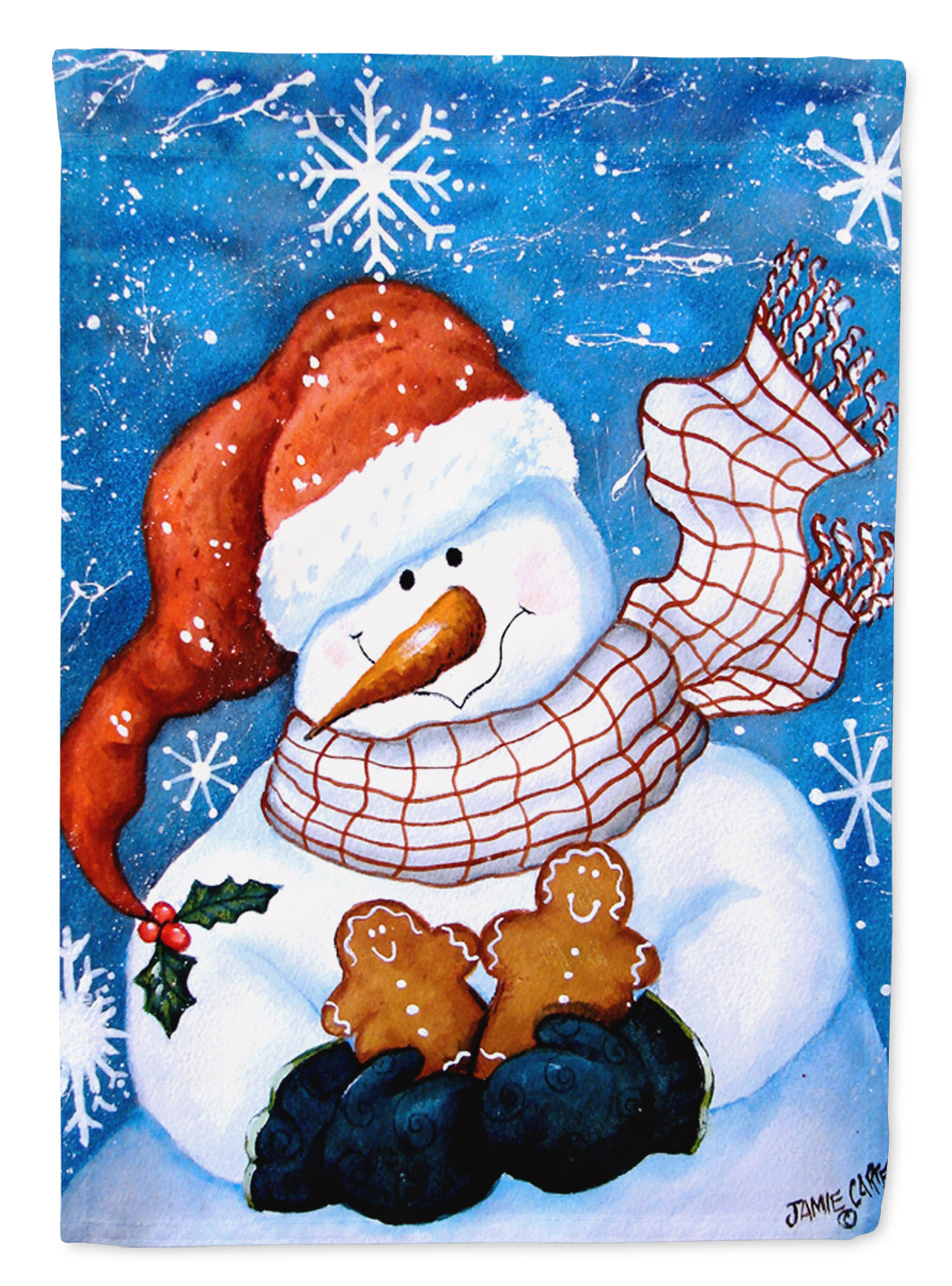 Gingerbread and Snowflake Snowman House Flag 28x40 Porch Sleeve Pole Decorative Outside Yard Banner Artwork Wall Hanging, Polyester