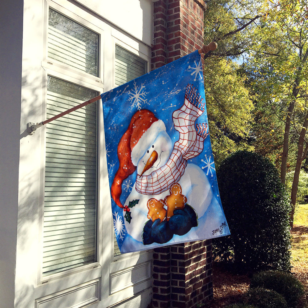 Gingerbread and Snowflake Snowman House Flag 28x40 Porch Sleeve Pole Decorative Outside Yard Banner Artwork Wall Hanging, Polyester