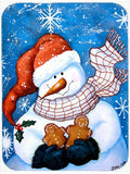 Gingerbread and Snowflake Snowman Cutting Board Tempered Glass Kitchen Cutting Surface, Heat Resistant Chopping, Non-Slip Feet, Food Prep & Serving