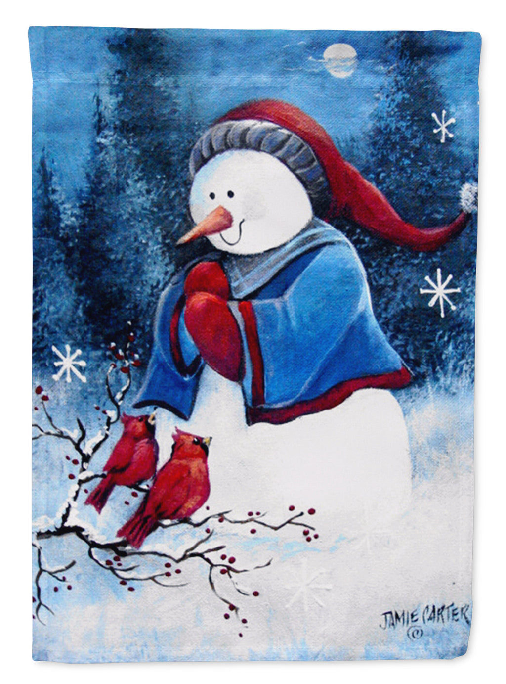 Hello Winter Friends Snowman House Flag 28x40 Porch Sleeve Pole Decorative Outside Yard Banner Artwork Wall Hanging, Polyester