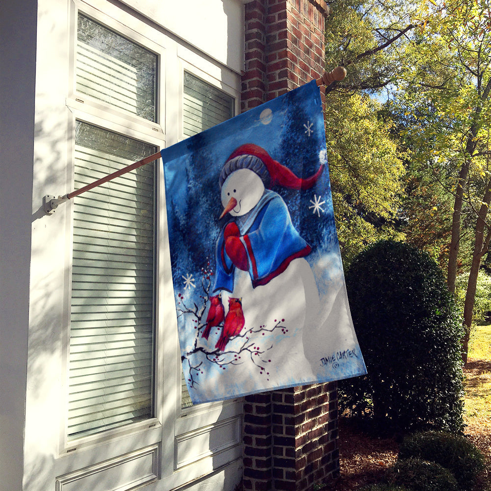 Hello Winter Friends Snowman House Flag 28x40 Porch Sleeve Pole Decorative Outside Yard Banner Artwork Wall Hanging, Polyester