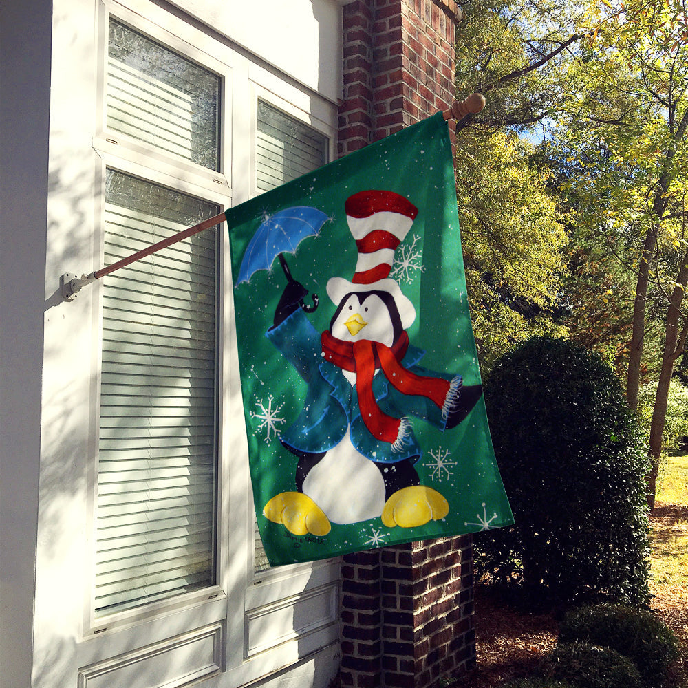 Just Dropping In To Say Hello Christmas Penguin  House Flag 28x40 Porch Sleeve Pole Decorative Outside Yard Banner Artwork Wall Hanging, Polyester