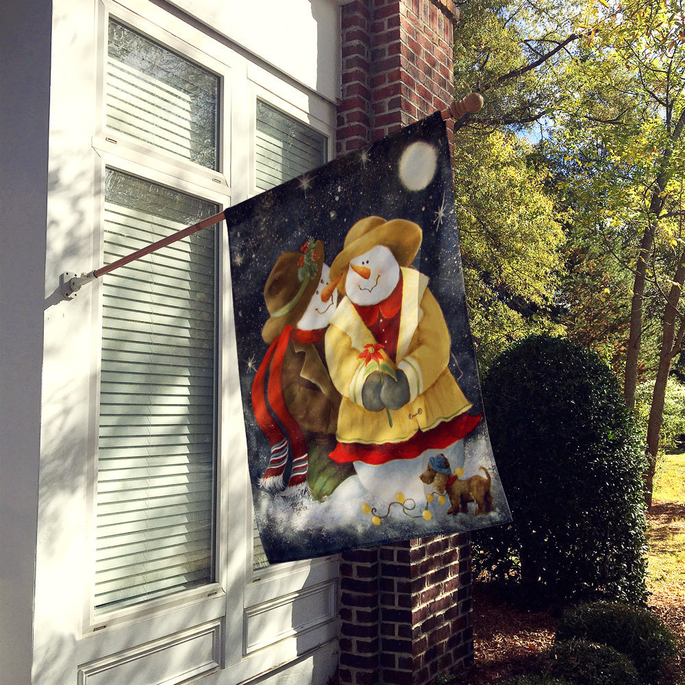 Love at Christmas Snowman House Flag 28x40 Porch Sleeve Pole Decorative Outside Yard Banner Artwork Wall Hanging, Polyester