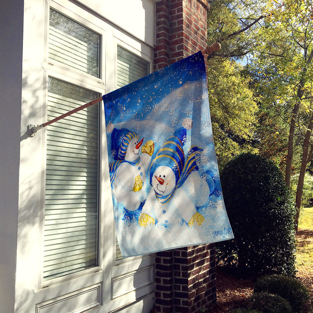 Snow babies At Play Snowman House Flag 28x40 Porch Sleeve Pole Decorative Outside Yard Banner Artwork Wall Hanging, Polyester