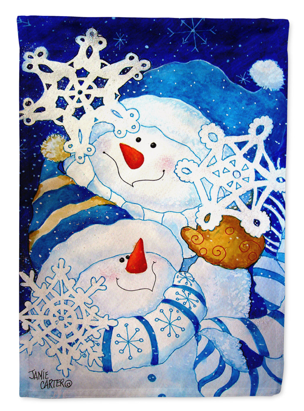 Snowflake Buddies Snowman House Flag 28x40 Porch Sleeve Pole Decorative Outside Yard Banner Artwork Wall Hanging, Polyester