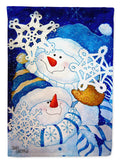 Snowflake Buddies Snowman House Flag 28x40 Porch Sleeve Pole Decorative Outside Yard Banner Artwork Wall Hanging, Polyester