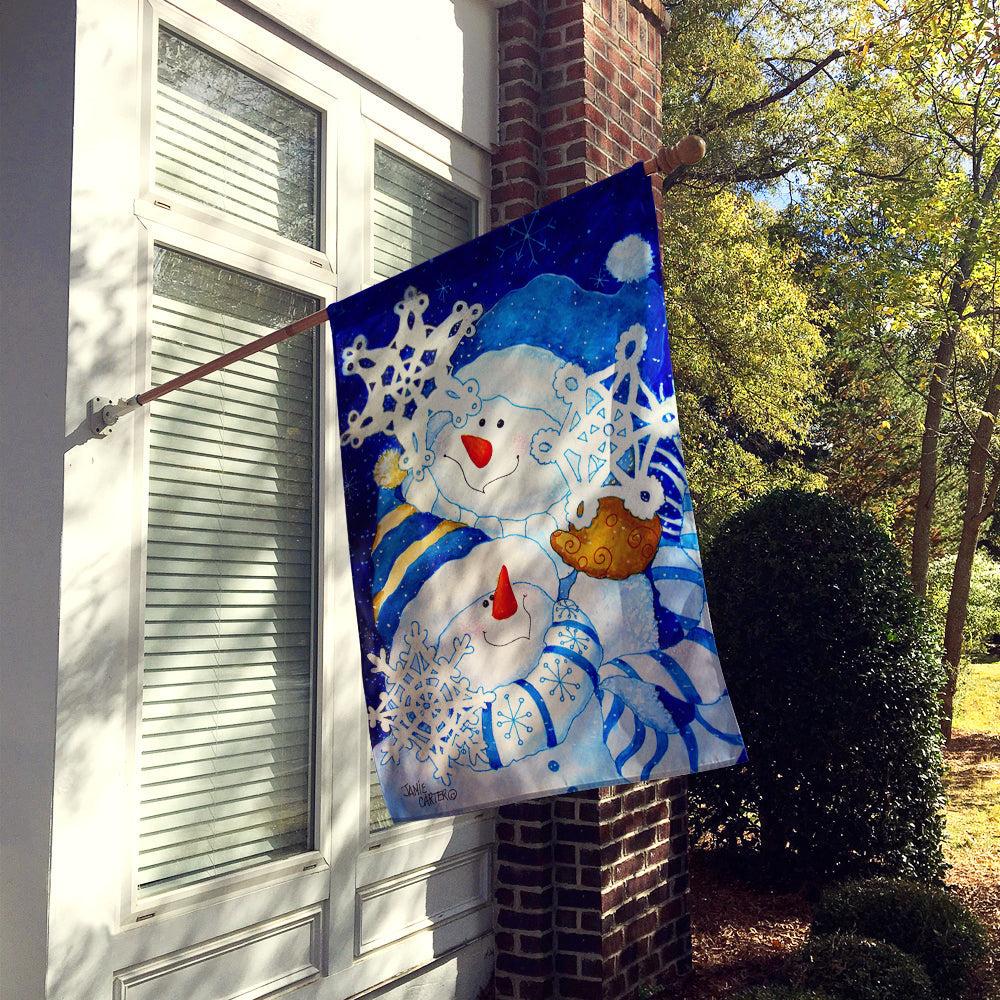Snowflake Buddies Snowman House Flag 28x40 Porch Sleeve Pole Decorative Outside Yard Banner Artwork Wall Hanging, Polyester