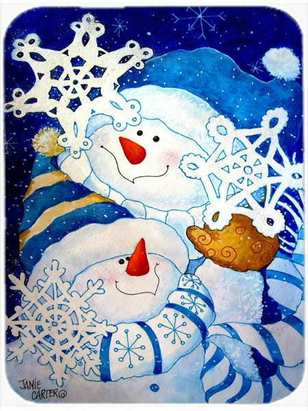 Snowflake Buddies Snowman Cutting Board Tempered Glass Kitchen Cutting Surface, Heat Resistant Chopping, Non-Slip Feet, Food Prep & Serving