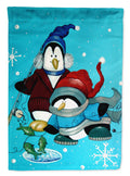 Somethin's Fishy Christmas Penguin  House Flag 28x40 Porch Sleeve Pole Decorative Outside Yard Banner Artwork Wall Hanging, Polyester