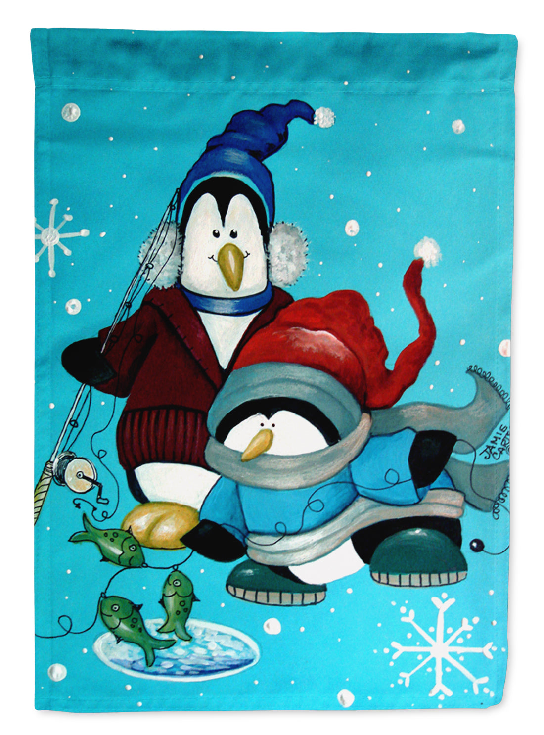 Somethin's Fishy Christmas Penguin  House Flag 28x40 Porch Sleeve Pole Decorative Outside Yard Banner Artwork Wall Hanging, Polyester