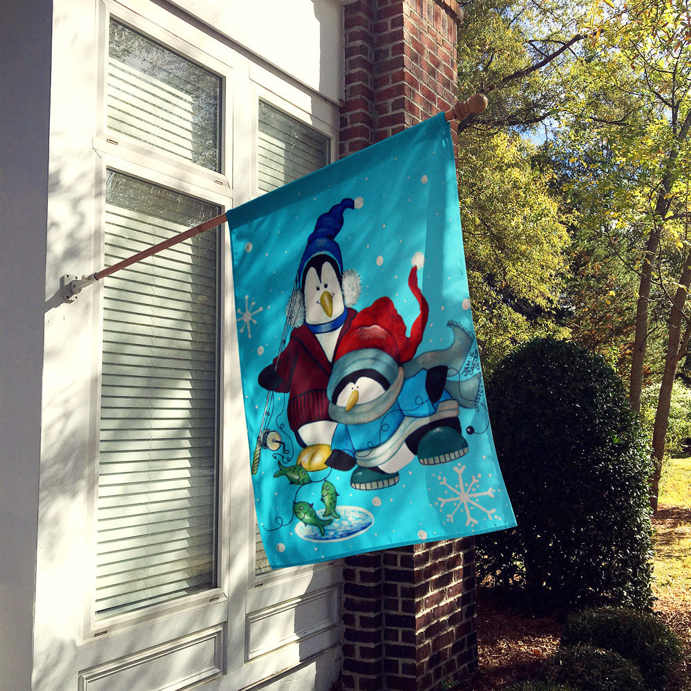 Somethin's Fishy Christmas Penguin  House Flag 28x40 Porch Sleeve Pole Decorative Outside Yard Banner Artwork Wall Hanging, Polyester