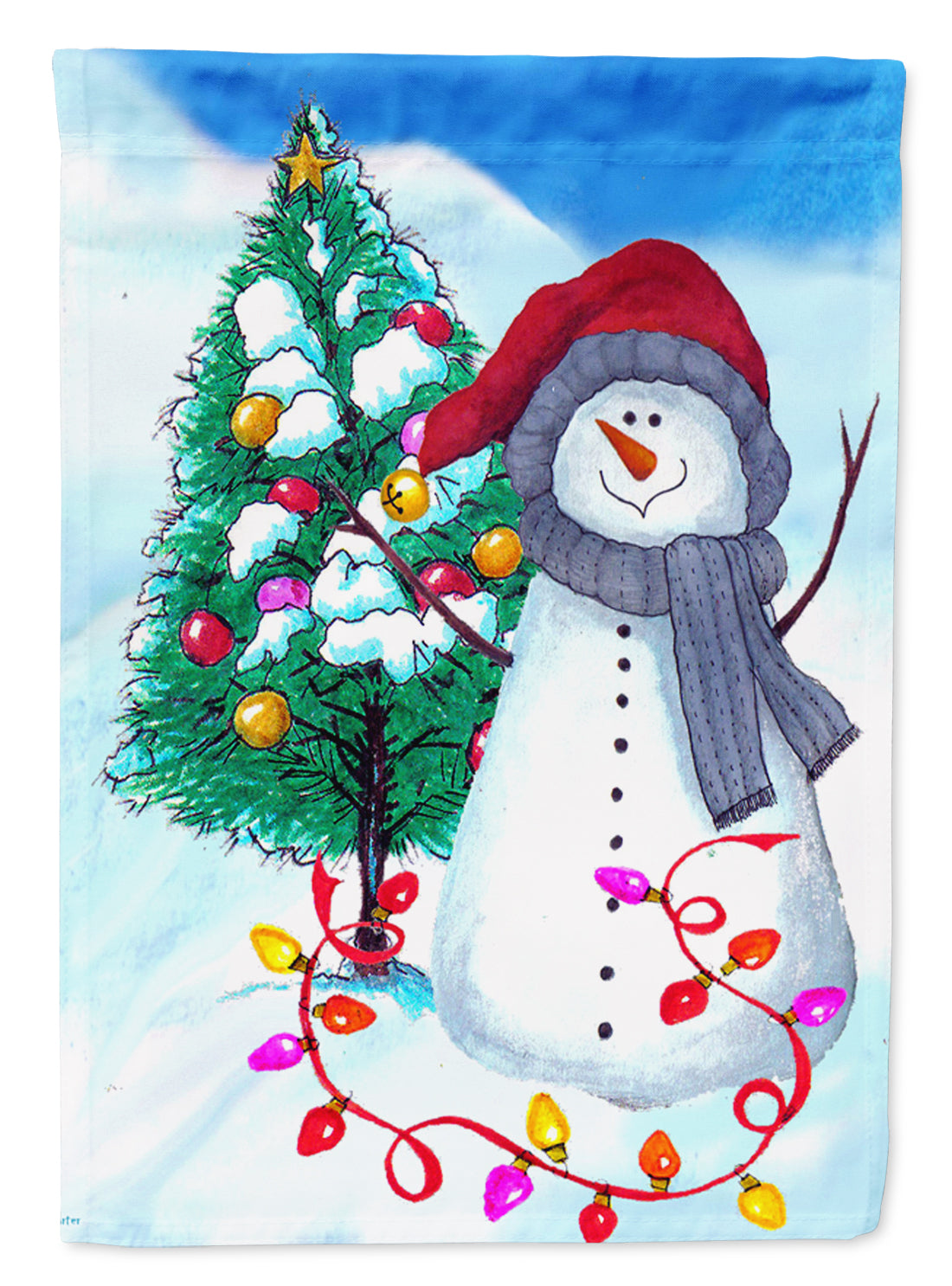 Trimming the Tree Snowman House Flag 28x40 Porch Sleeve Pole Decorative Outside Yard Banner Artwork Wall Hanging, Polyester
