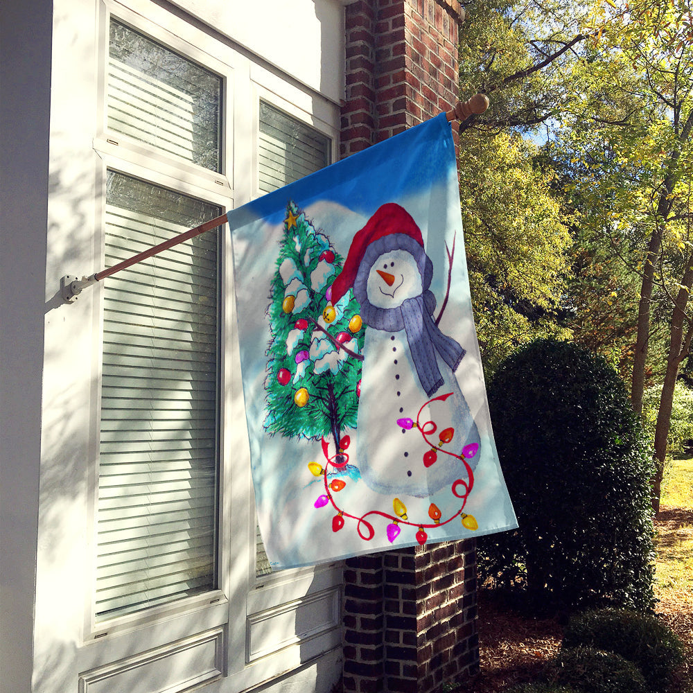 Trimming the Tree Snowman House Flag 28x40 Porch Sleeve Pole Decorative Outside Yard Banner Artwork Wall Hanging, Polyester