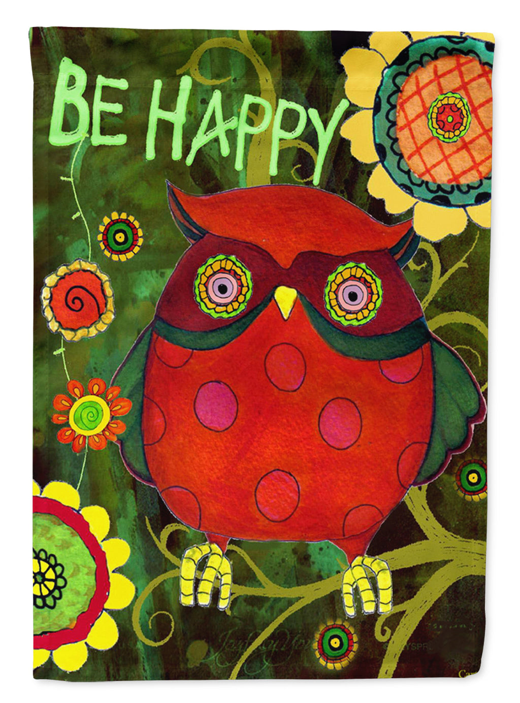 Be Happy Oh Yeah Owl House Flag 28x40 Porch Sleeve Pole Decorative Outside Yard Banner Artwork Wall Hanging, Polyester