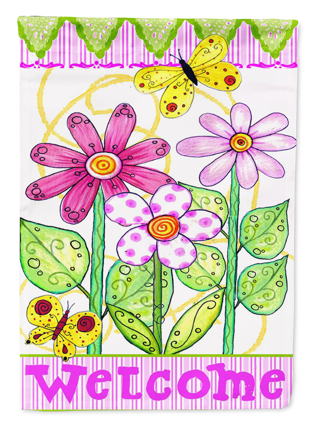 Flower Welcome House Flag 28x40 Porch Sleeve Pole Decorative Outside Yard Banner Artwork Wall Hanging, Polyester