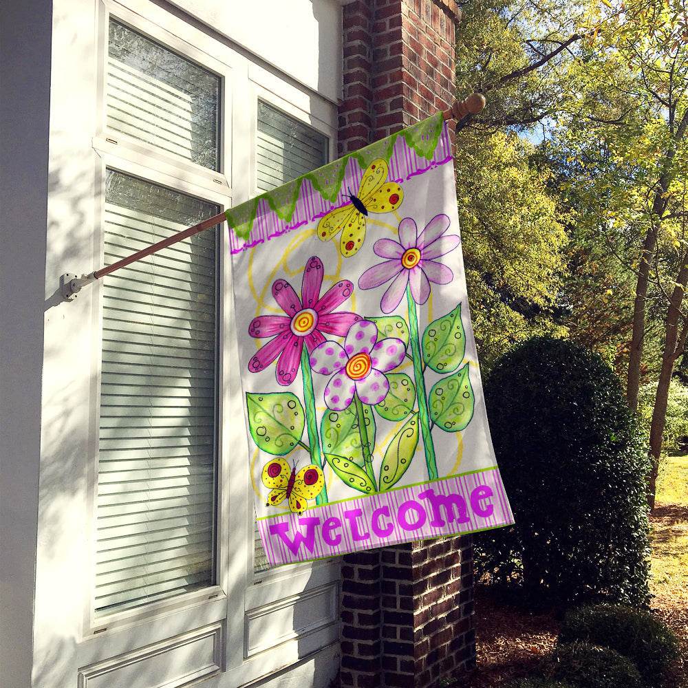 Flower Welcome House Flag 28x40 Porch Sleeve Pole Decorative Outside Yard Banner Artwork Wall Hanging, Polyester