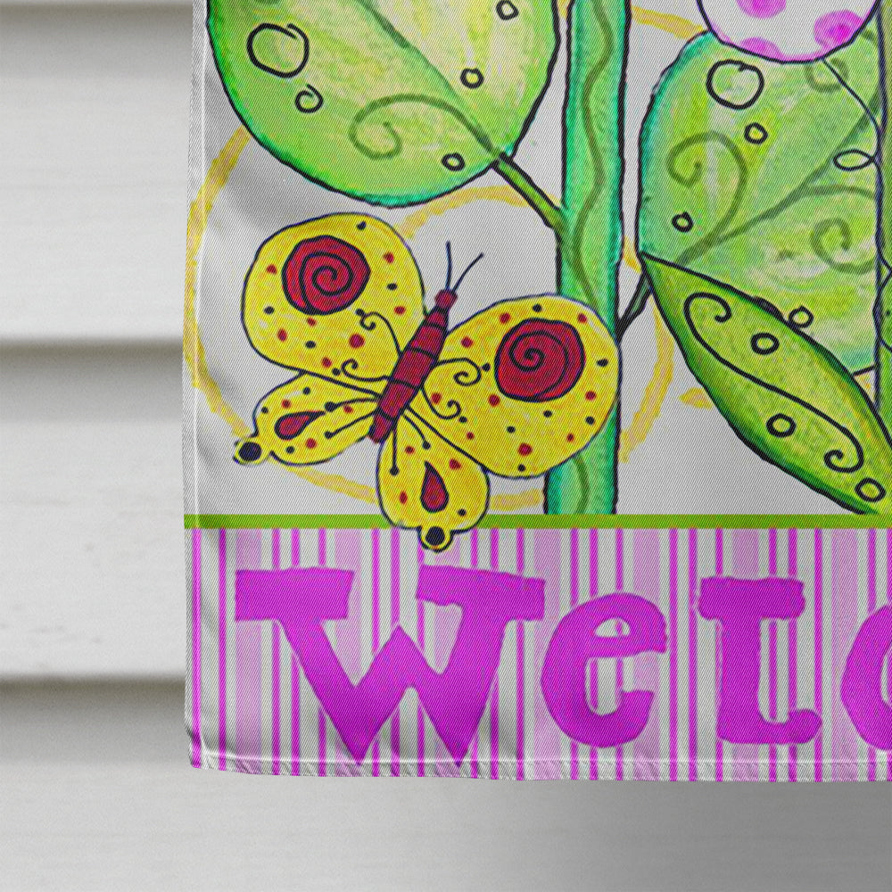 Flower Welcome House Flag 28x40 Porch Sleeve Pole Decorative Outside Yard Banner Artwork Wall Hanging, Polyester