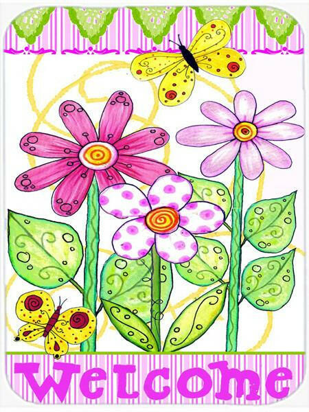 Flower Welcome Cutting Board Tempered Glass Kitchen Cutting Surface, Heat Resistant Chopping, Non-Slip Feet, Food Prep & Serving