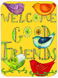 Welcome Good Friends Inspirational Cutting Board Tempered Glass Kitchen Cutting Surface, Heat Resistant Chopping, Non-Slip Feet, Food Prep & Serving