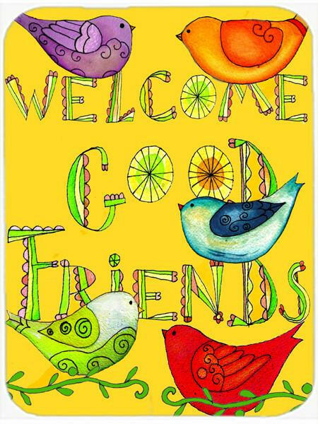 Welcome Good Friends Inspirational Cutting Board Tempered Glass Kitchen Cutting Surface, Heat Resistant Chopping, Non-Slip Feet, Food Prep & Serving
