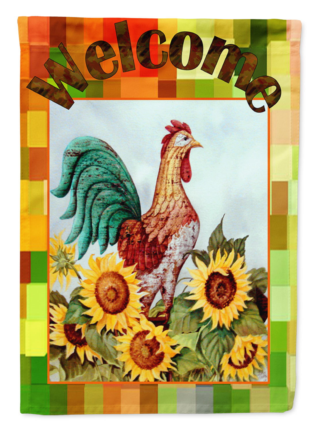 Welcome Rooster House Flag 28x40 Porch Sleeve Pole Decorative Outside Yard Banner Artwork Wall Hanging, Polyester
