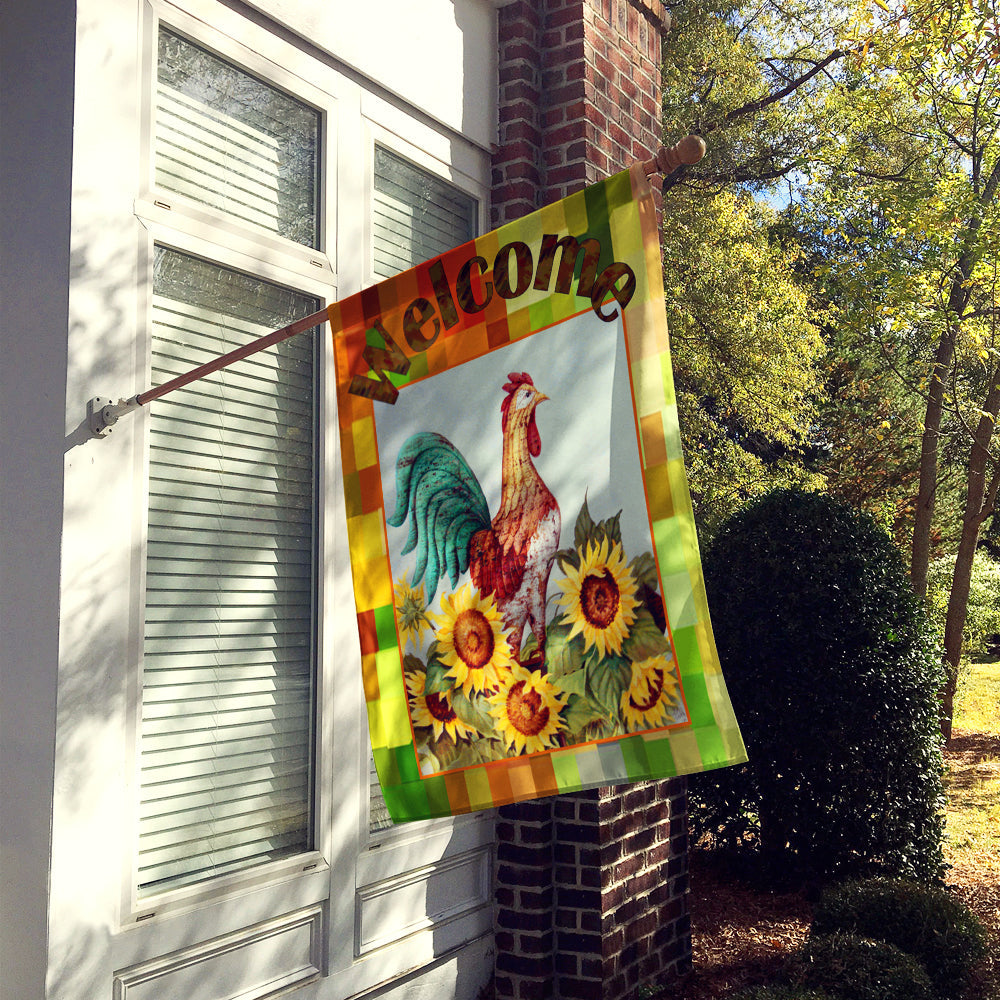 Welcome Rooster House Flag 28x40 Porch Sleeve Pole Decorative Outside Yard Banner Artwork Wall Hanging, Polyester