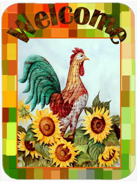 Welcome Rooster Cutting Board Tempered Glass Kitchen Cutting Surface, Heat Resistant Chopping, Non-Slip Feet, Food Prep & Serving