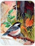Fence Sitter Chickadee Cutting Board Tempered Glass Kitchen Cutting Surface, Heat Resistant Chopping, Non-Slip Feet, Food Prep & Serving