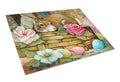 A Touch of Color Rabbit Easter Cutting Board Tempered Glass Kitchen Cutting Surface, Heat Resistant Chopping, Non-Slip Feet, Food Prep & Serving