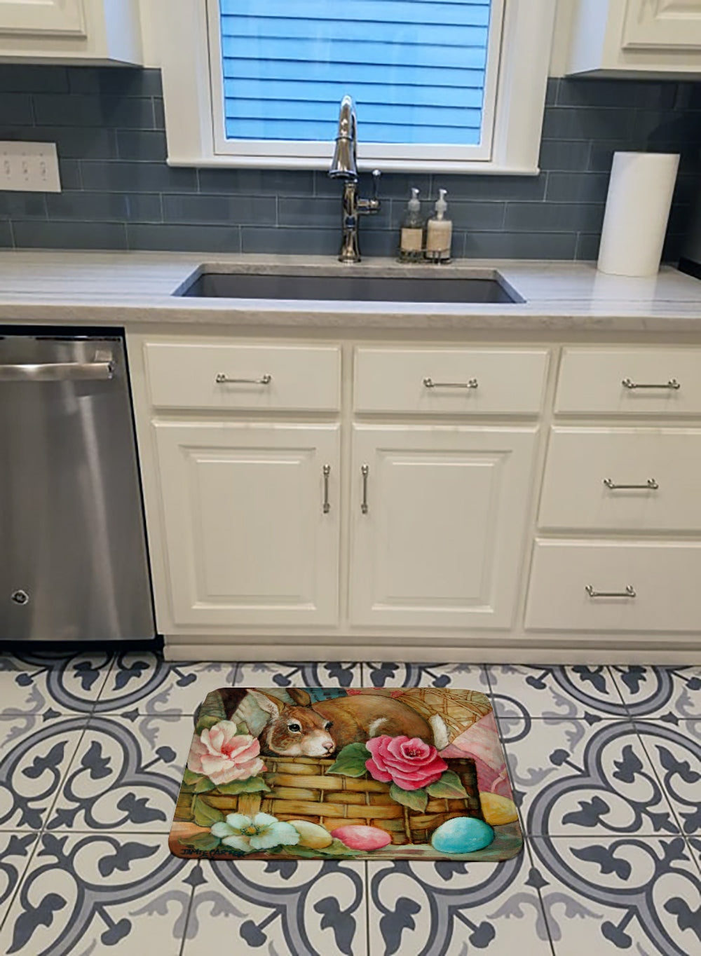 A Touch of Color Rabbit Easter Memory Foam Kitchen Mat Machine Washable Anti-Fatigue Cushion Comfort Bath or Kitchen Rug