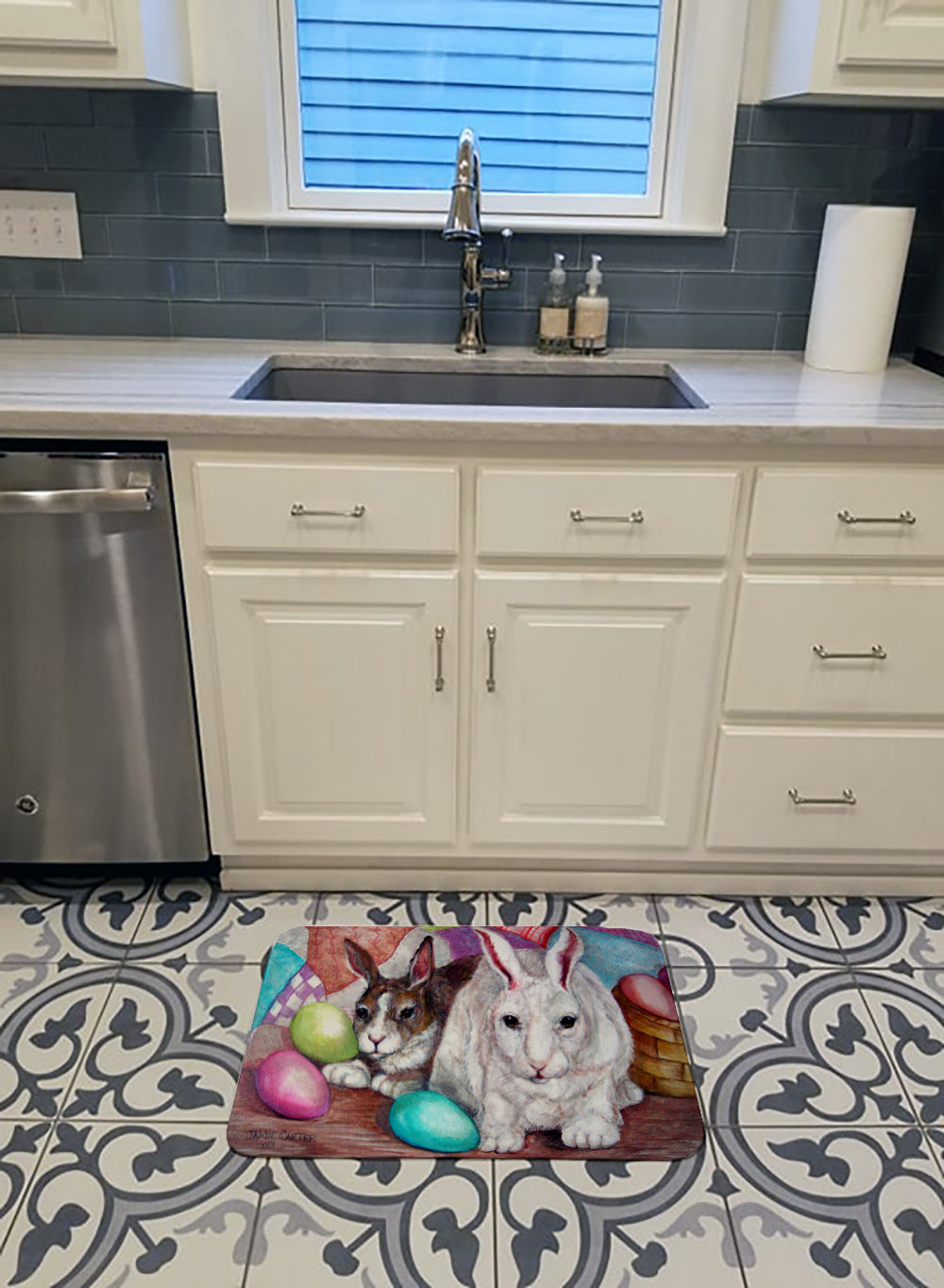 Buddy Buddies Easter Rabbit Memory Foam Kitchen Mat Machine Washable Anti-Fatigue Cushion Comfort Bath or Kitchen Rug