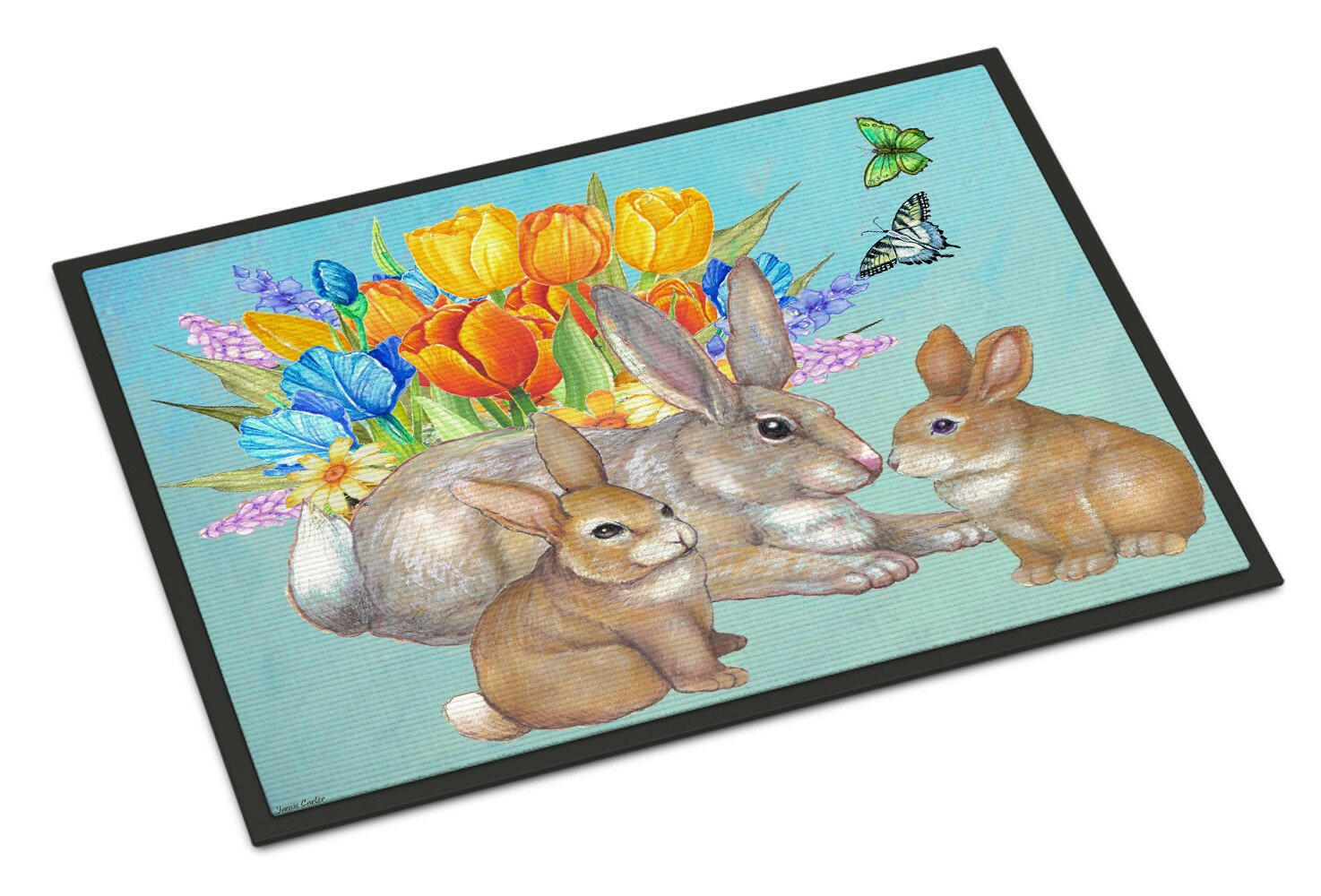 Bunny Family Easter Rabbit Doormat Indoor Outdoor 24H X 36W Front Door Mat Rugs for Entryway, Non Slip Washable Low Pile,