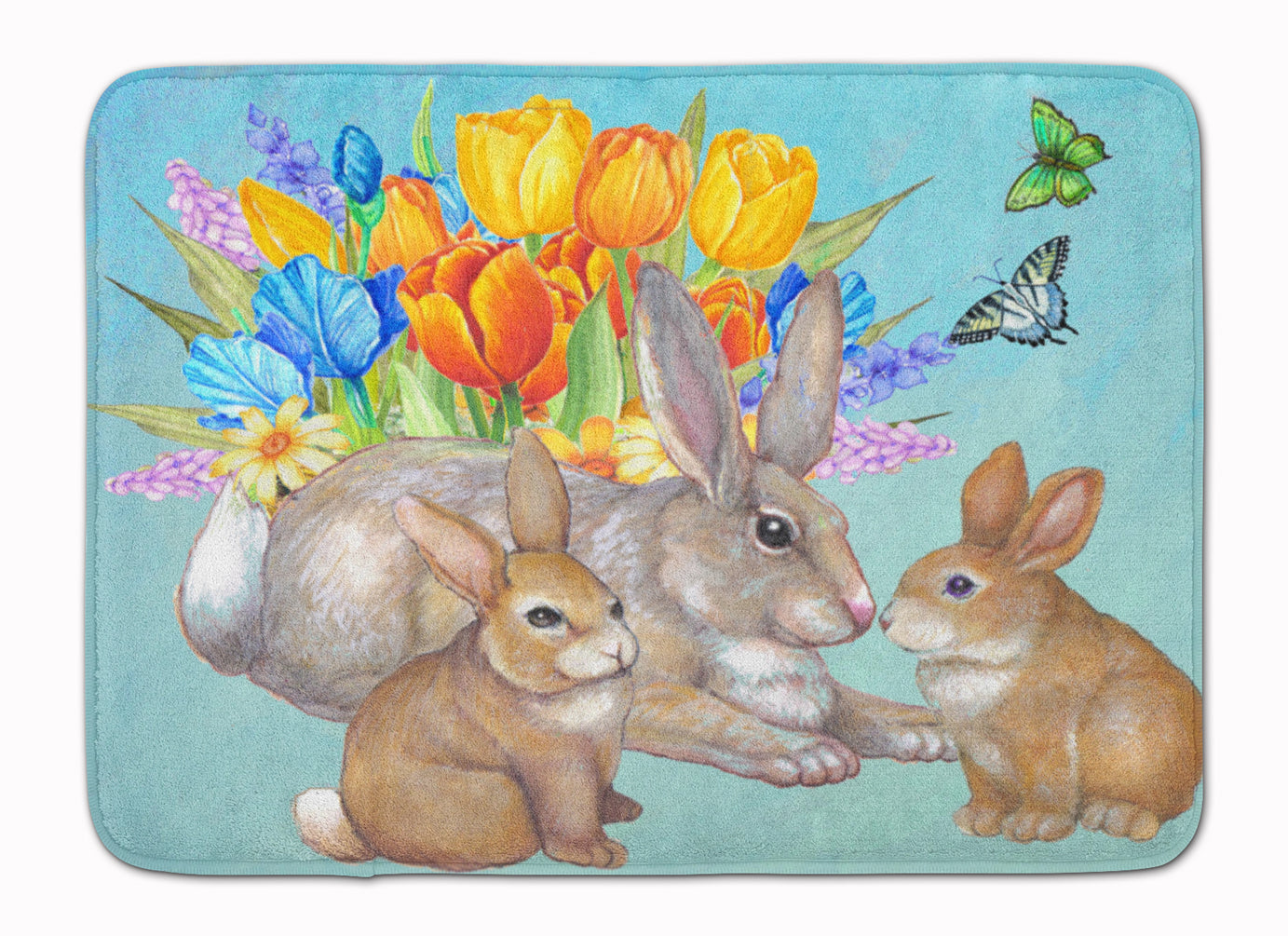 Bunny Family Easter Rabbit Memory Foam Kitchen Mat Machine Washable Anti-Fatigue Cushion Comfort Bath or Kitchen Rug