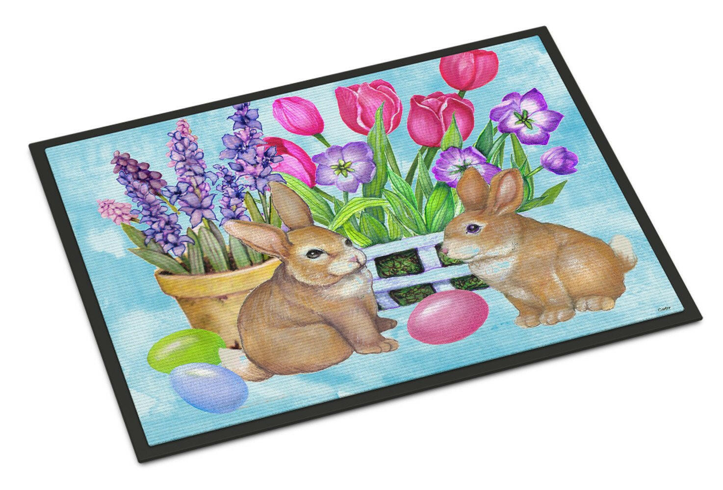 New Beginnings Easter Rabbit Doormat Indoor Outdoor 18H X 27W Front Door Mat Rugs for Entryway, Non Slip Washable