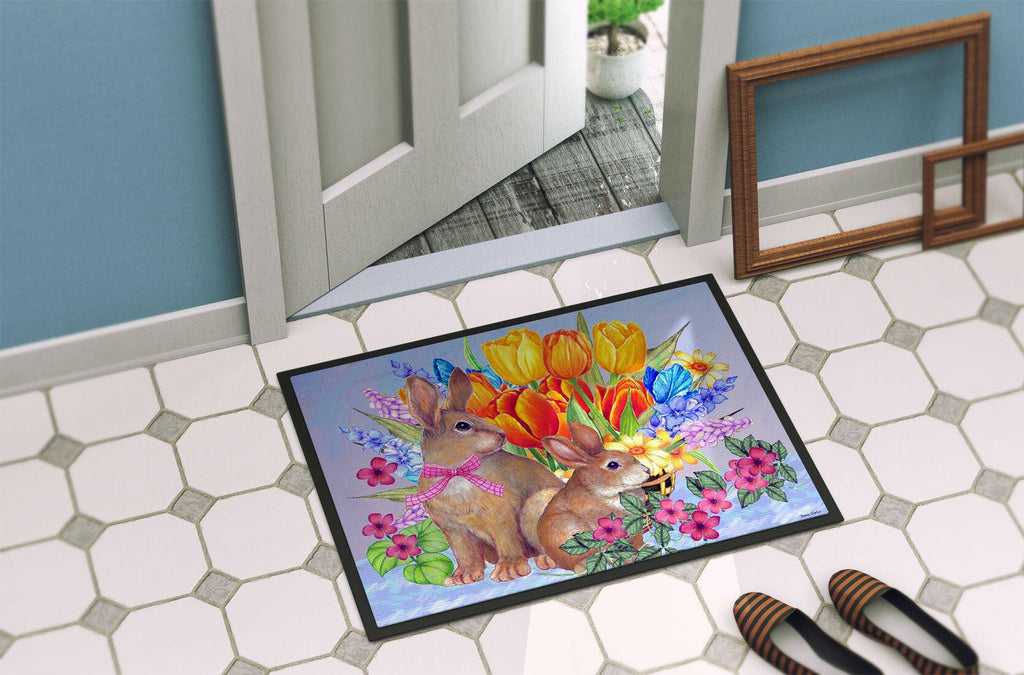 New Beginnings II Easter Rabbit Doormat Indoor Outdoor 24H X 36W Front Door Mat Rugs for Entryway, Non Slip Washable Low Pile,