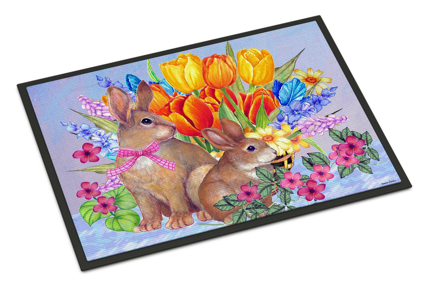 New Beginnings II Easter Rabbit Doormat Indoor Outdoor 18H X 27W Front Door Mat Rugs for Entryway, Non Slip Washable