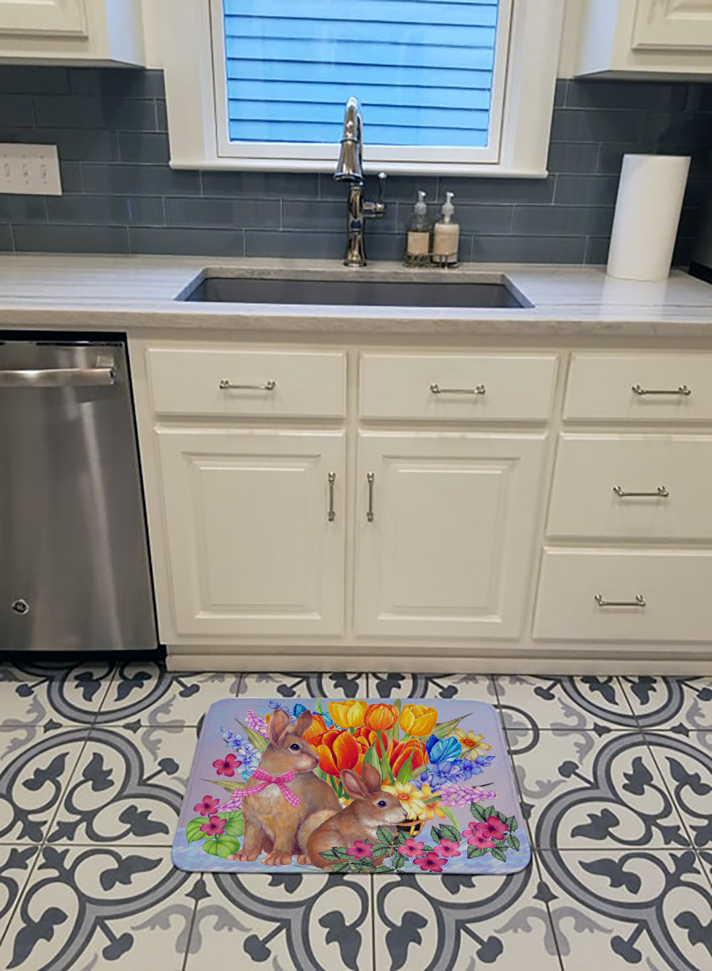 New Beginnings II Easter Rabbit Memory Foam Kitchen Mat Machine Washable Anti-Fatigue Cushion Comfort Bath or Kitchen Rug