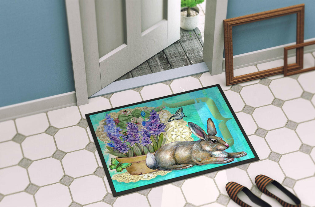 Springtime Easter Rabbit Doormat Indoor Outdoor 24H X 36W Front Door Mat Rugs for Entryway, Non Slip Washable Low Pile,
