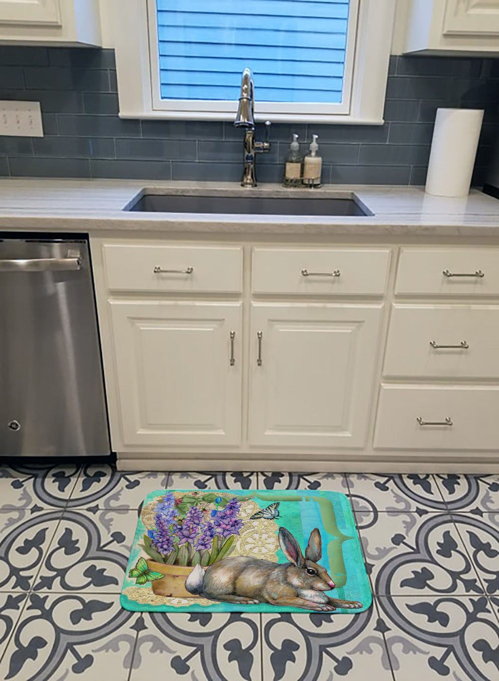 Springtime Easter Rabbit Memory Foam Kitchen Mat Machine Washable Anti-Fatigue Cushion Comfort Bath or Kitchen Rug