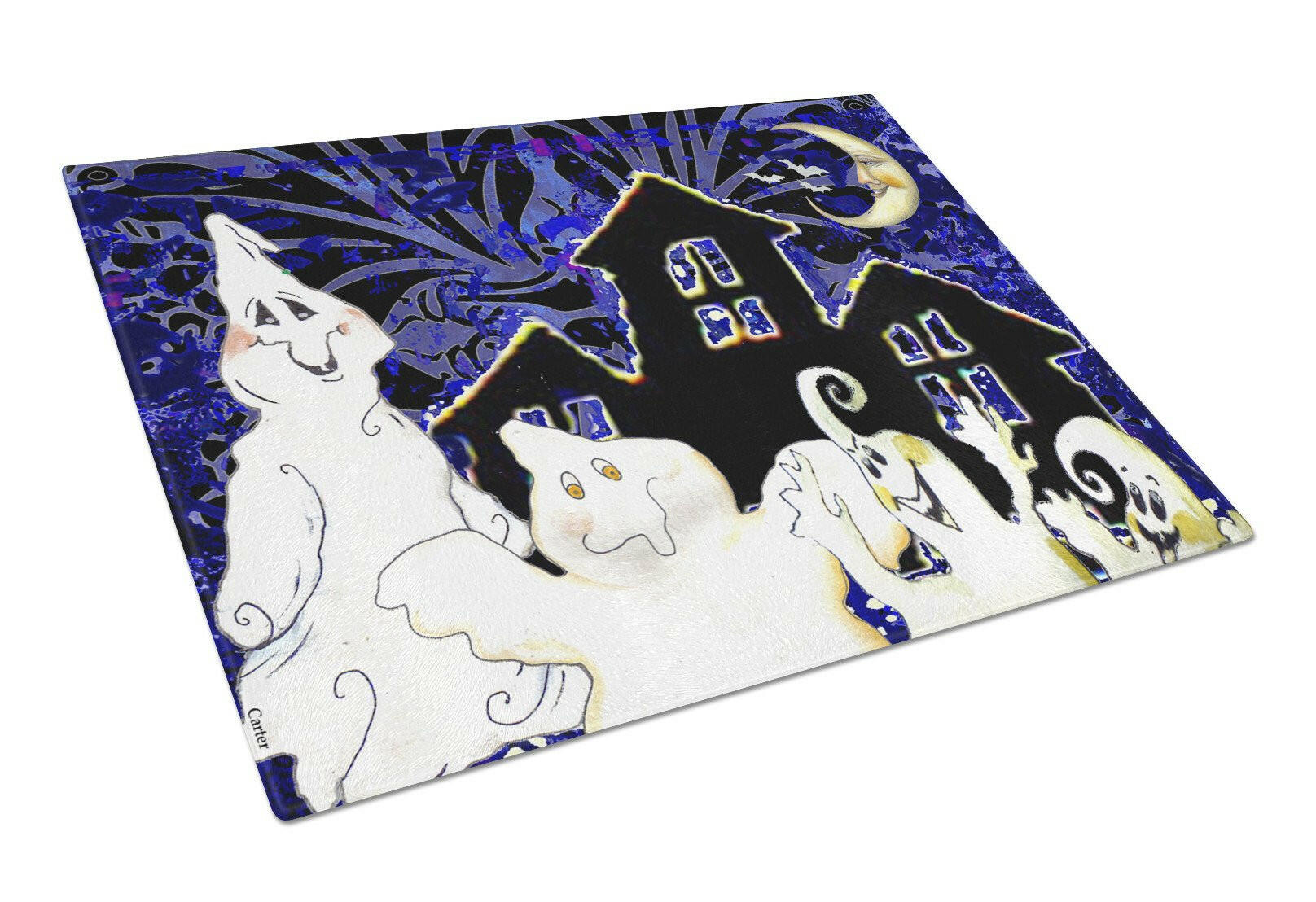 The Gang's All Here Ghosts Halloween Cutting Board Tempered Glass Kitchen Cutting Surface, Heat Resistant Chopping, Non-Slip Feet, Food Prep & Serving