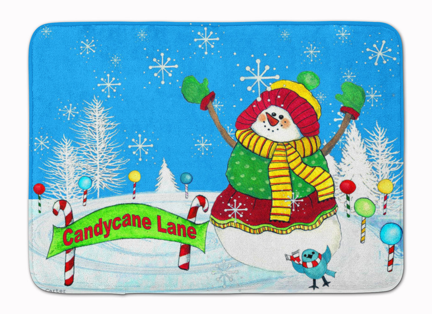 Candy Cane Lane Snowman Memory Foam Kitchen Mat Machine Washable Anti-Fatigue Cushion Comfort Bath or Kitchen Rug