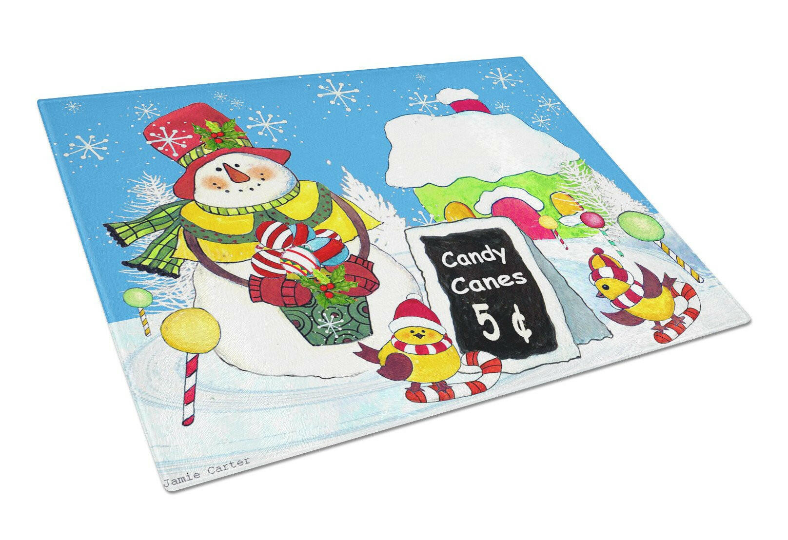 Candy Canes for Sale Snowman Cutting Board Tempered Glass Kitchen Cutting Surface, Heat Resistant Chopping, Non-Slip Feet, Food Prep & Serving