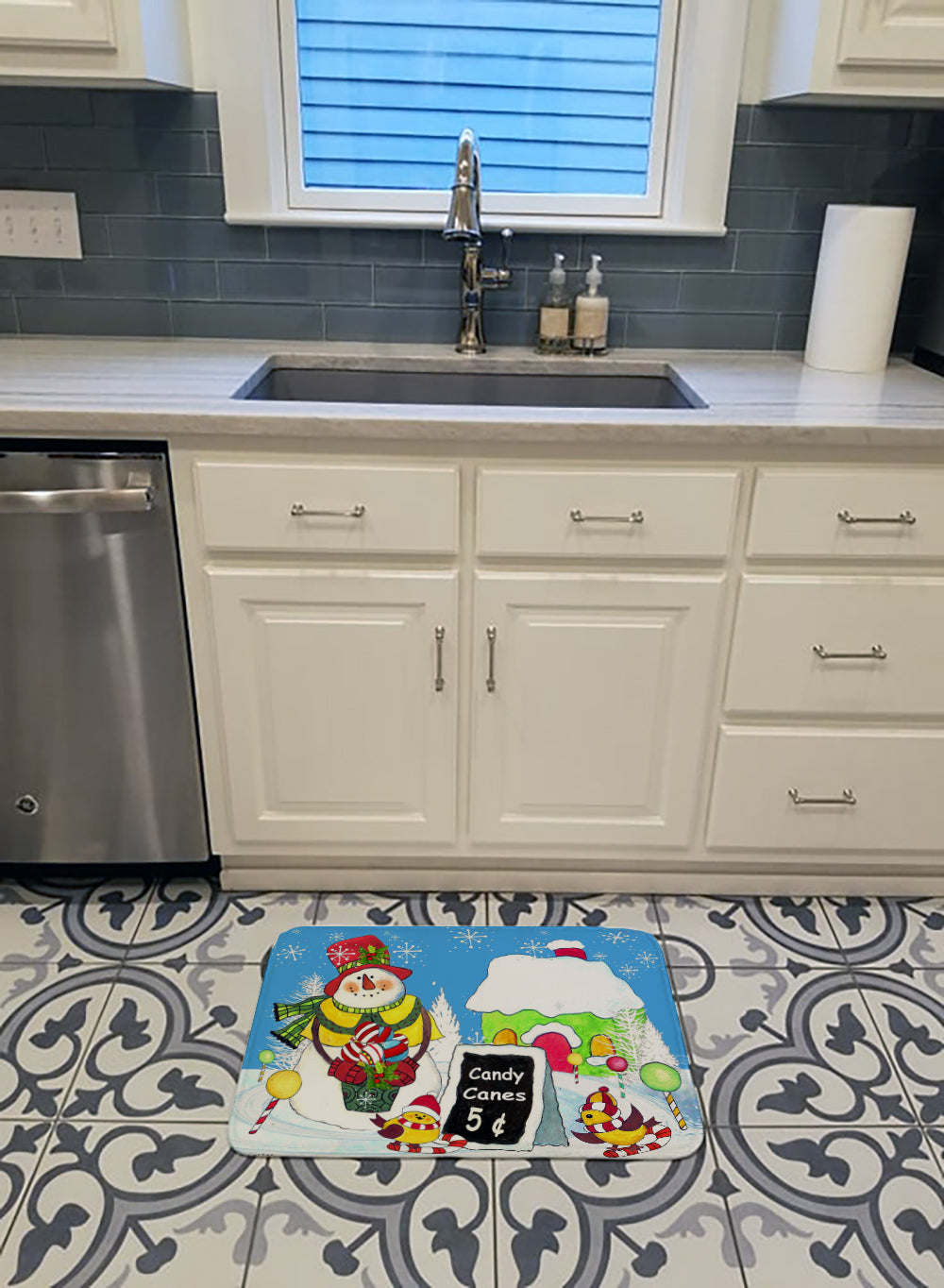 Candy Canes for Sale Snowman Memory Foam Kitchen Mat Machine Washable Anti-Fatigue Cushion Comfort Bath or Kitchen Rug