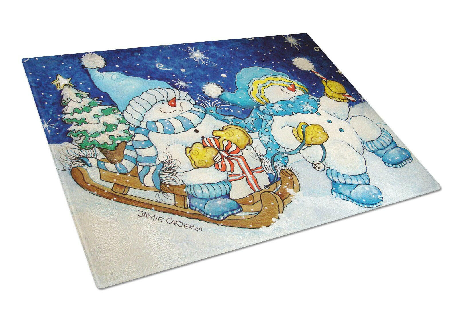Celebrate the Season of Wonder Snowman Cutting Board Tempered Glass Kitchen Cutting Surface, Heat Resistant Chopping, Non-Slip Feet, Food Prep & Serving