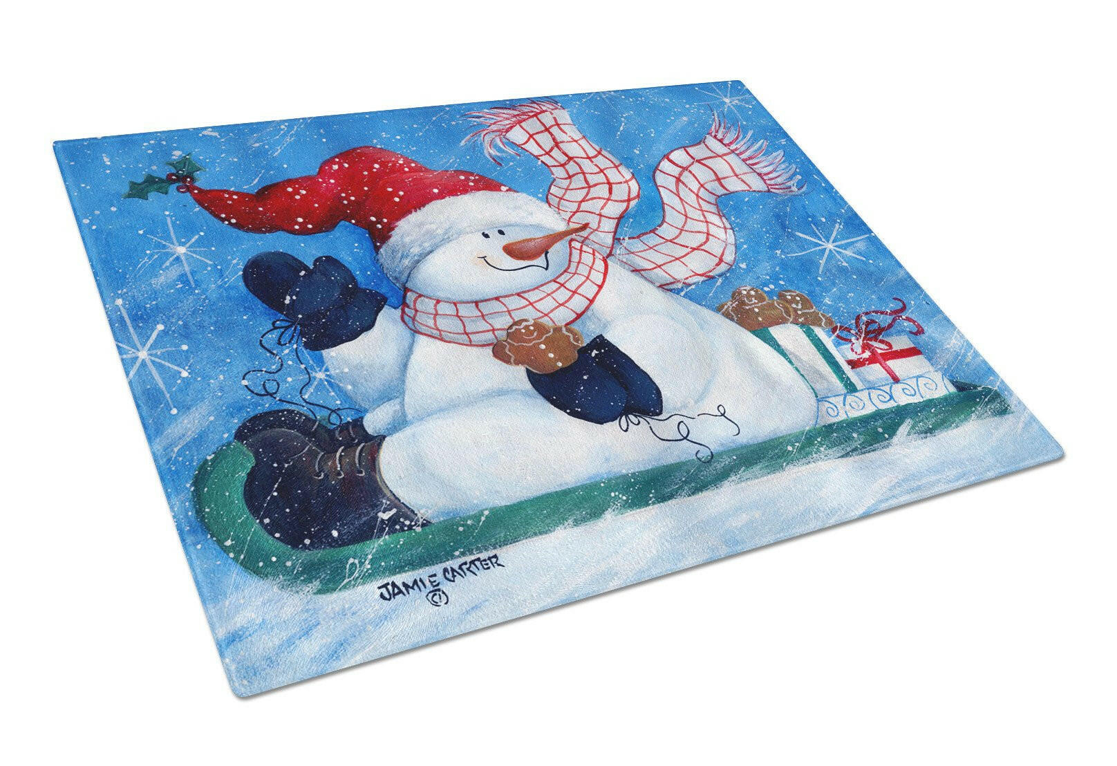 Come Ride With Me Snowman Cutting Board Tempered Glass Kitchen Cutting Surface, Heat Resistant Chopping, Non-Slip Feet, Food Prep & Serving